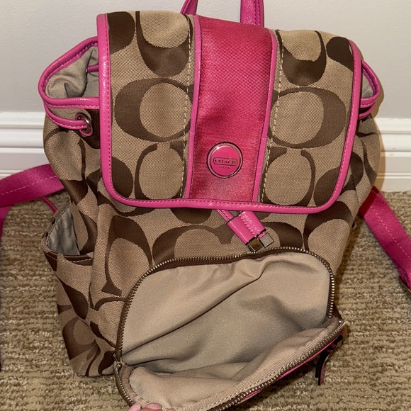 Coach Signature Brown and Pink Backpack - Picture 2 of 4
